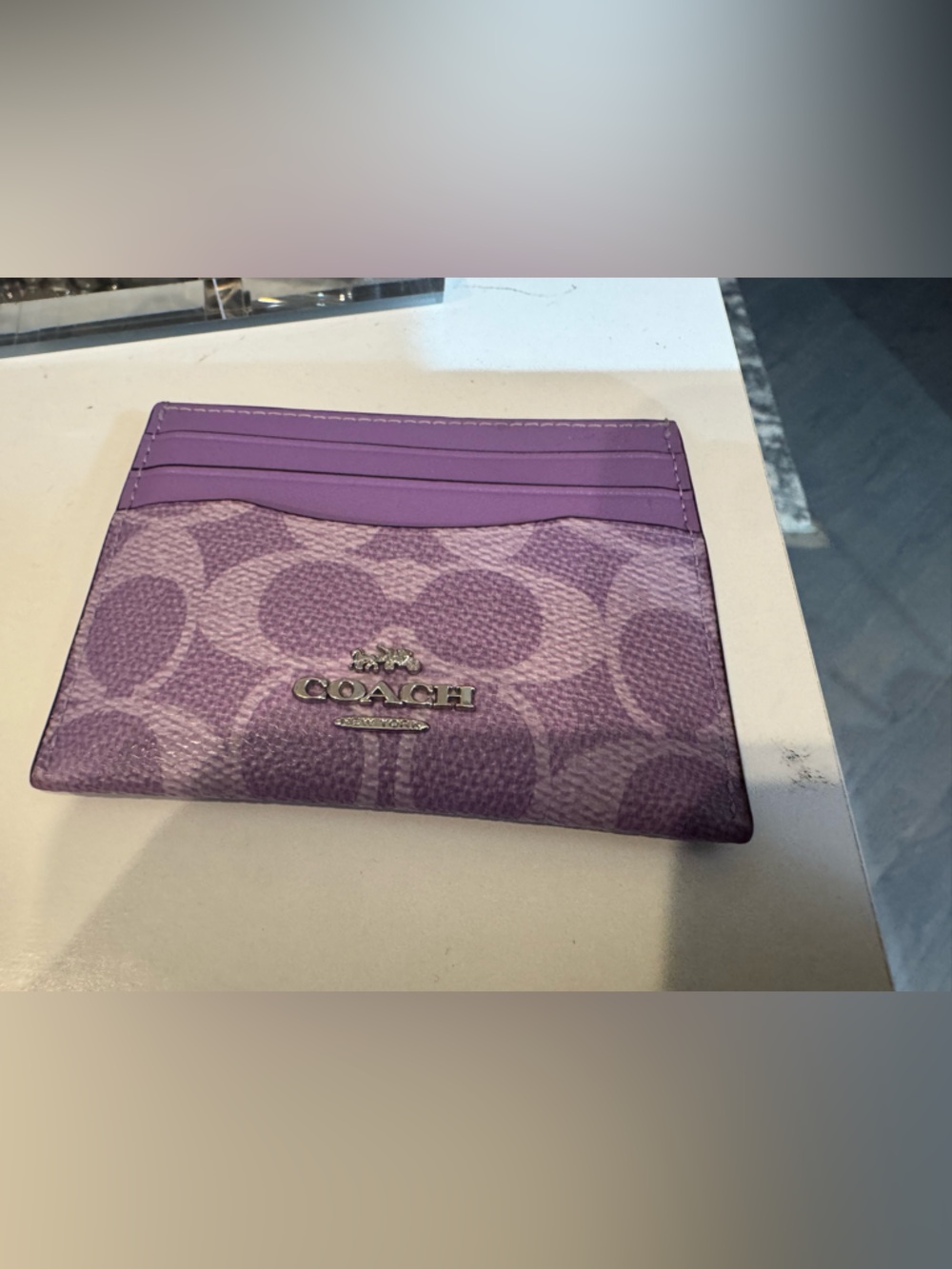 Coach Purple Slim Lavender Signature Canvas Silver Card Holder - Picture 3 of 5